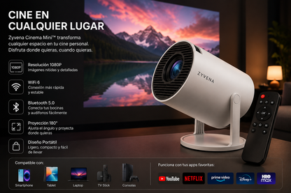 Mini Proyector Zyvena HY300 Pro - diseño compacto negro