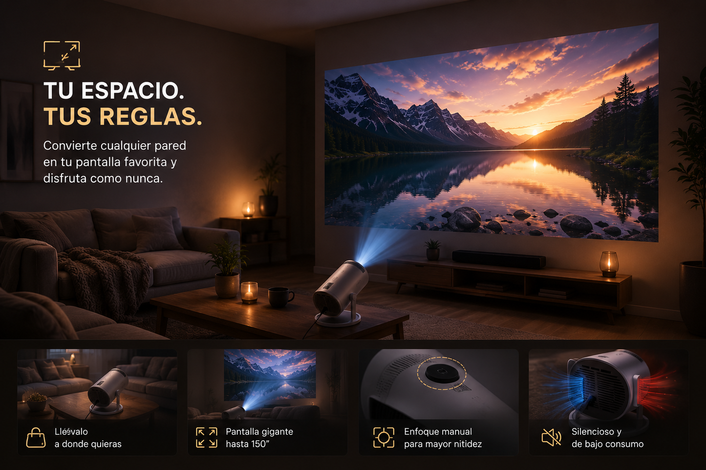Mini Proyector Zyvena - pantalla grande hasta 120 pulgadas